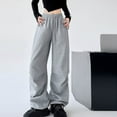thumbnail image 3 of MELDVDIB Womens Sweatpants Baggy Drawstring Elastic Waist Wide Leg Pant Fashion Casual Solid Color Lounge Trousers with Pockets Gray M, 3 of 4