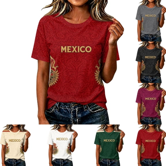 2026 New Mexico Soccer Jersey Women, Mexican Jersey Soccer T-Shirt, Soccer Jersey 2D Graphic Crew Neck Short Sleeve Football Tee, Casual Daily Sport Top for Adult