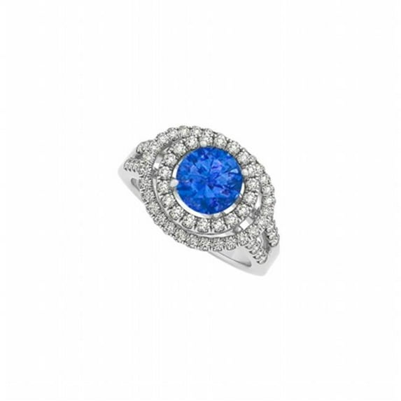 Fine Jewelry Vault UBUNR83626AGCZS Celebrity Favorite Blue Sapphire & CZ Double Halo Engagement Ring, 65 Stones