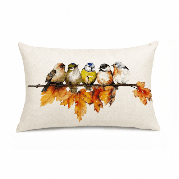 Lumbar Pillow Decorative Throw Pillows,Small Hand-Painted Outdoor Birds Pillowcases,Spring Summer Pillows Decorative Throw Cushion Covers Linen for Couch Sofa Teal B