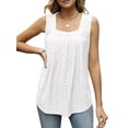 thumbnail image 3 of Ruffled Square Collar Tank Top Women Striped Tank Tee Summer Casual Loose Fit Sleeveless Shirt White XXL, 3 of 9