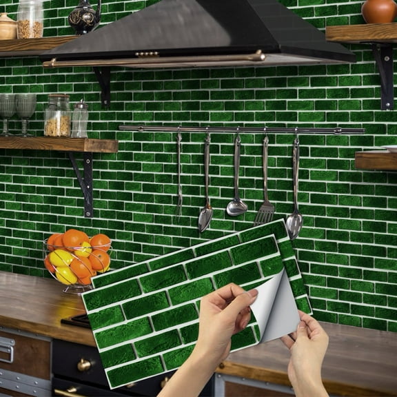 6Pcs Green Mosaic Tile Stickers Peel and Stick Backsplash 11.8x5.9inch Wall Decals Self Adhesive Waterproof Vinyl 3D Brick Wallpaper