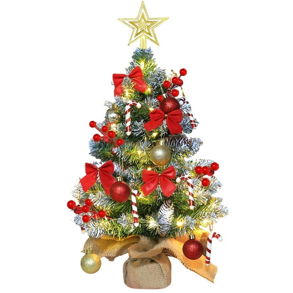 ShellKingdom 2FT Mini Tabletop Christmas Tree Pre-Lit Small Xmas Tree Decorated Hanging Ornaments for DIY Christmas Decoration