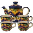 thumbnail image 4 of India Meets India Multi color Ceramic Tea Pot Kettle 20 Oz & 4 Tea Cups Floral Handpainted Indian Handicraft Perfect Gift Pack, 4 of 4