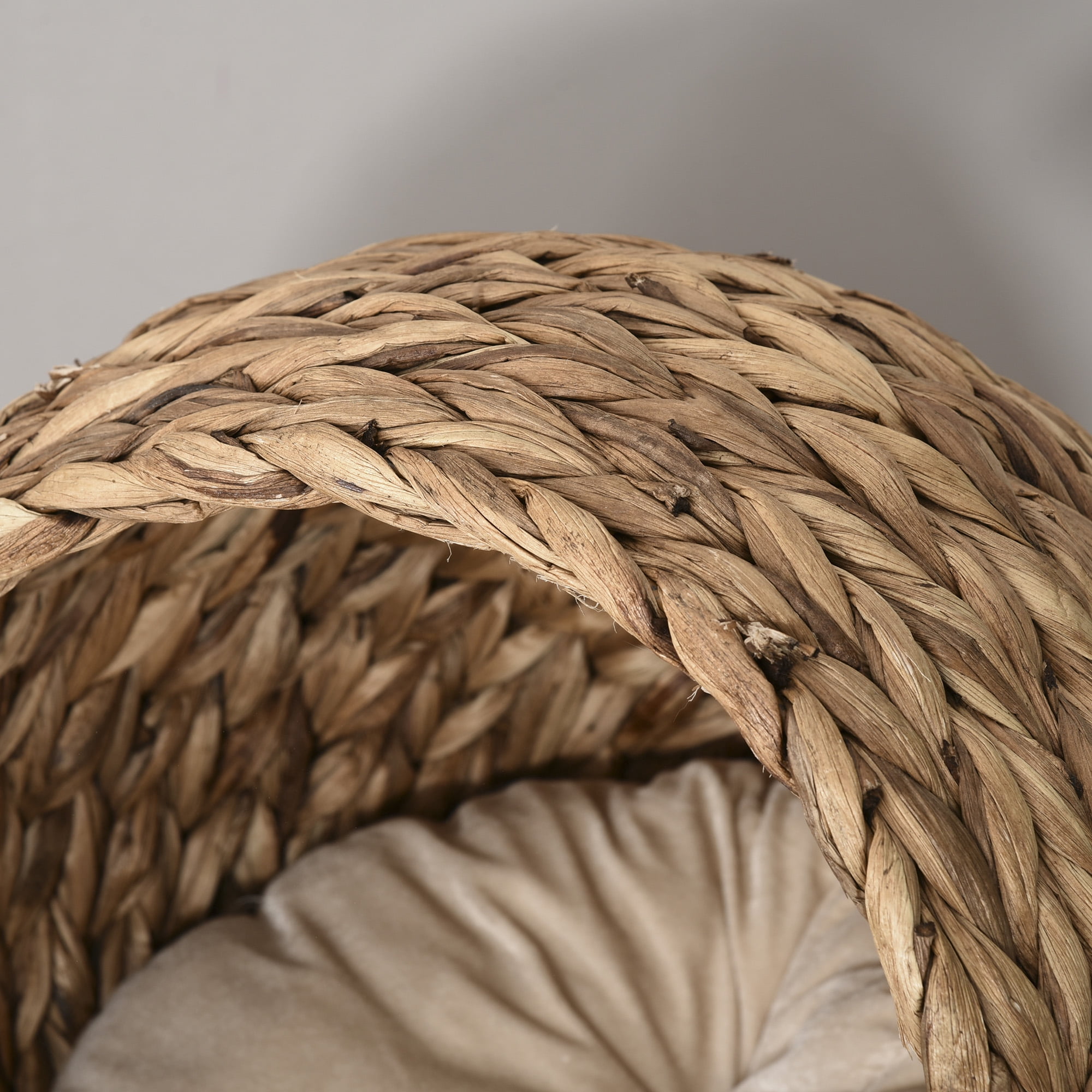 Handwoven Elevated Cat Bed with Soft Cushion & Cat Egg Chair Shape, Cat Basket Bed Kitty House with Stand, Raised Wicker Cat Bed for Indoor Cats, 23.5" H, Brown