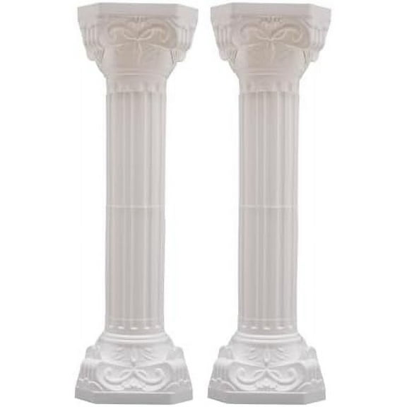 2Pcs Decorative Columns, White Roman Pillars for Wedding Backdrops, 34.65" Flower Pot Columns Decor Stand for Events, Parties, Garden$$Garden & Patio