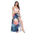 thumbnail image 2 of FORMRS Womens Long Sarong Beach Wrap Semi-Sheer Bikini Skirt Bathing Swimsuit Cover Up, Blue Cubes, 2 of 7