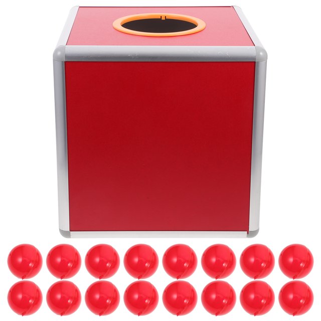 KAKOWELY square raffle ball box Square Raffle Ball Game Box Multifunctional Storage Ticket Box Card Bonnus Draw Box and Balls For Business Annual Meeting Fundraising Supplies 25 CM Red