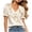 Beige, variant on Women's Ruffle Trim Satin Puff Sleeve Blouse Summer Sweet V-Neck Short Sleeve Shirts Elegant Office Business Tops Black