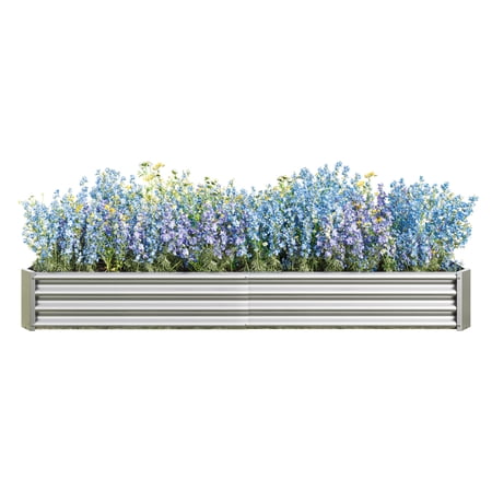 2-Pack Silver Galvanized Metal Raised Garden Beds, 8'×4'×1'