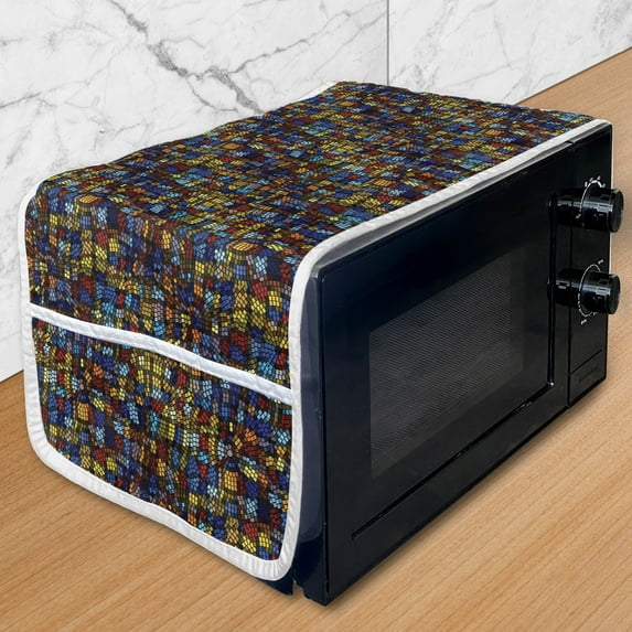 Antique Microwave Oven Cover, Victorian Medieval Mosaic Tiles Pattern with Oriental Spanish Anatolian Influences, Water Resistant Organizer with Pockets Kitchen, 36" x 12", Multicolor, by Ambesonne