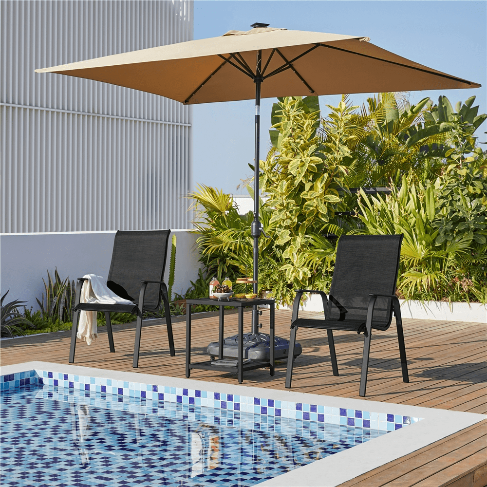 Renwick Outdoor Stackable Dining Chairs with Backrest, Set of 2, Black