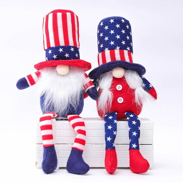 Pareja de gnomos patrióticos, regalo del 4 de julio para el Día de la Independencia de Estados Unidos, hecho a mano, para el Día de los Caídos, elfo, enano, escandinavo, Nisse, adornos folclóricos par