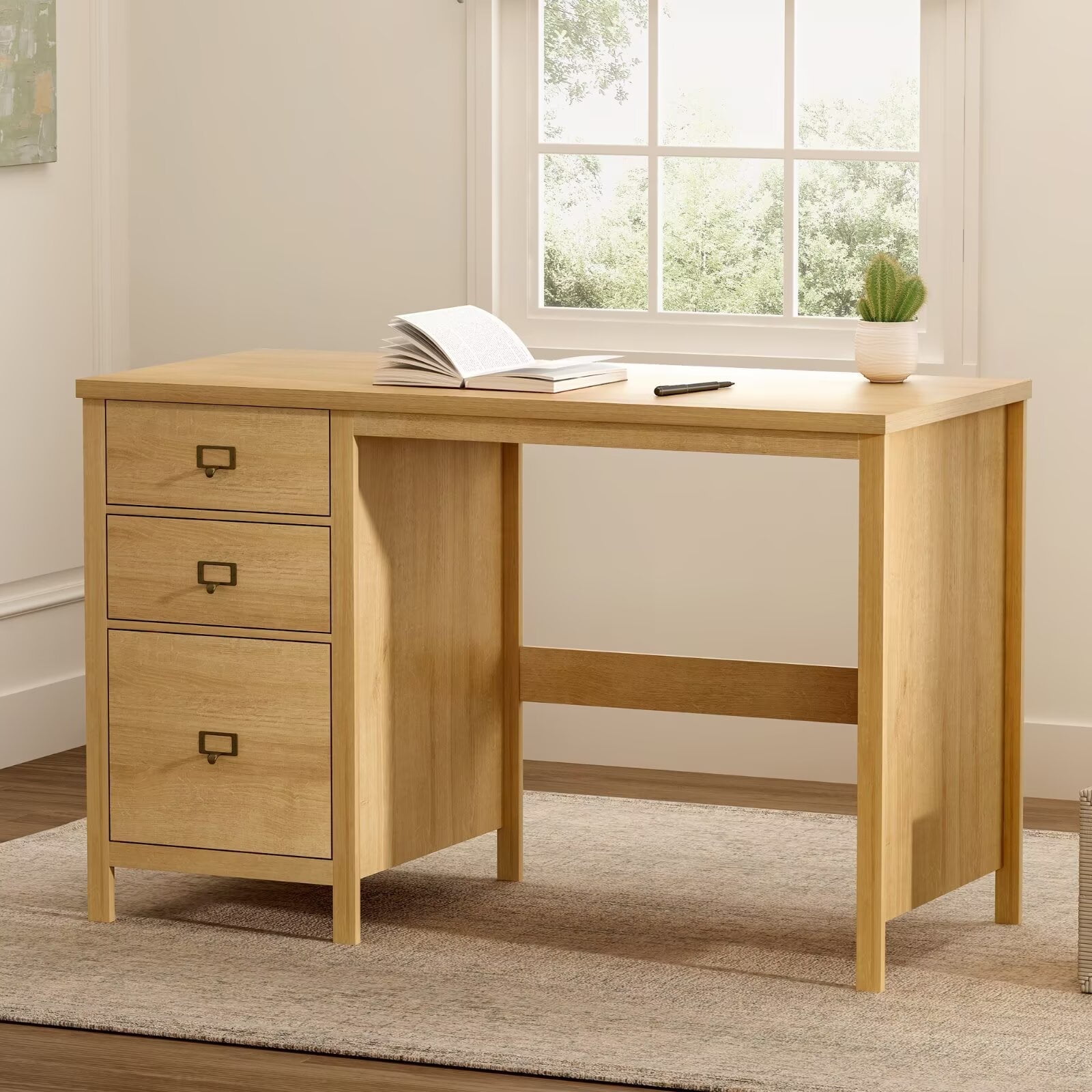 EYYTHUNG Executive Desk with Drawers, 47.2 x 21.7 in, Natural Oak, 1 Count, 1 Pack