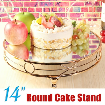 14 Inch Golden Round Cake Stand Holder Metal Electroplating Mirror Plate