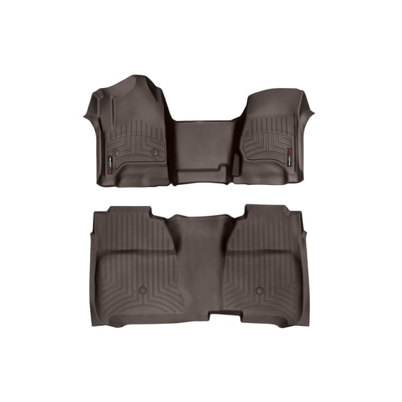 WeatherTech Custom Fit FloorLiners compatible with Sierra 2500HD/3500HD, Silverado 2500HD/3500HD, Sierra 1500, Silverado 1500 - 1st & 2nd Row (Over-The-Hump w/full coverage row), Cocoa