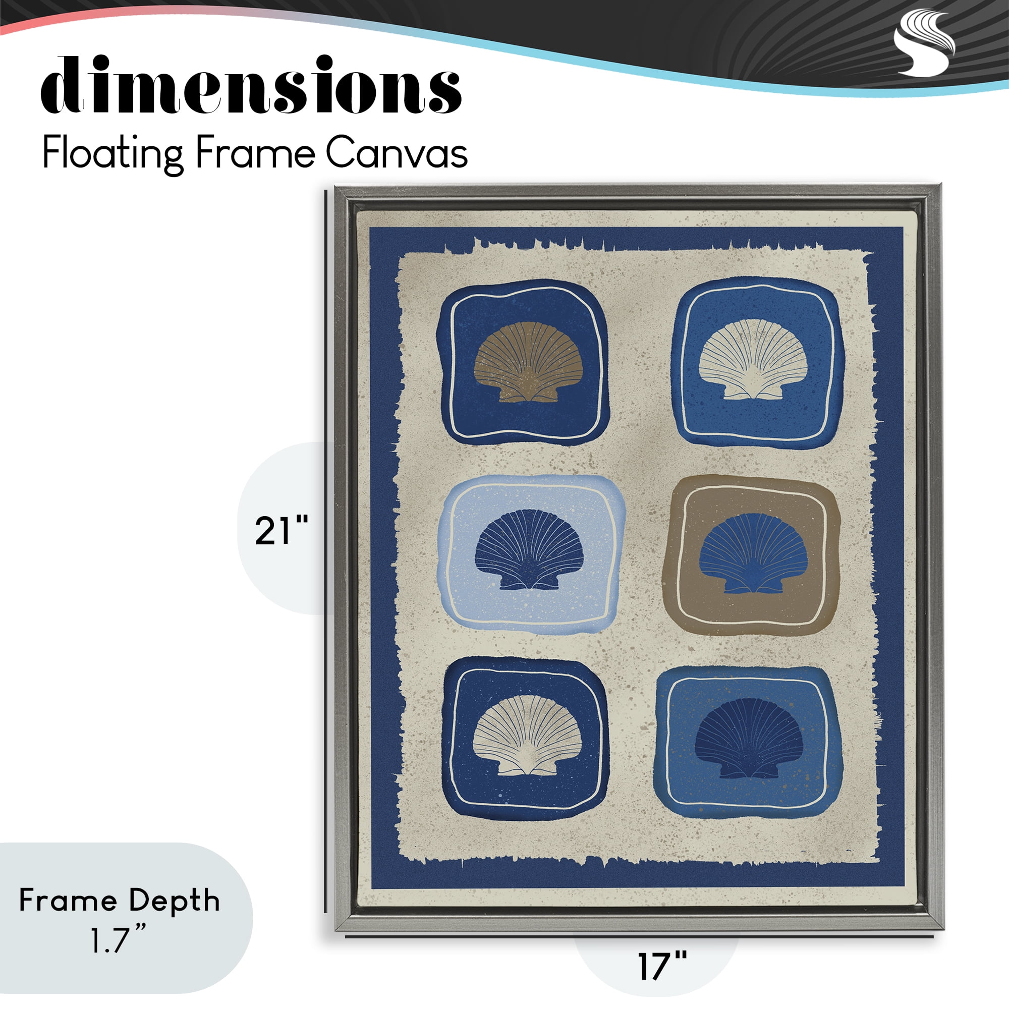 Stupell Industries Nautical Block Shells Gray Framed Floater Canvas Wall Art, design by Julia Frost
