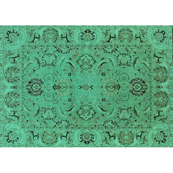 Ahgly Company Machine Washable Indoor Rectangle Oriental Turquoise Blue Traditional Area Rugs, 3' x 5'