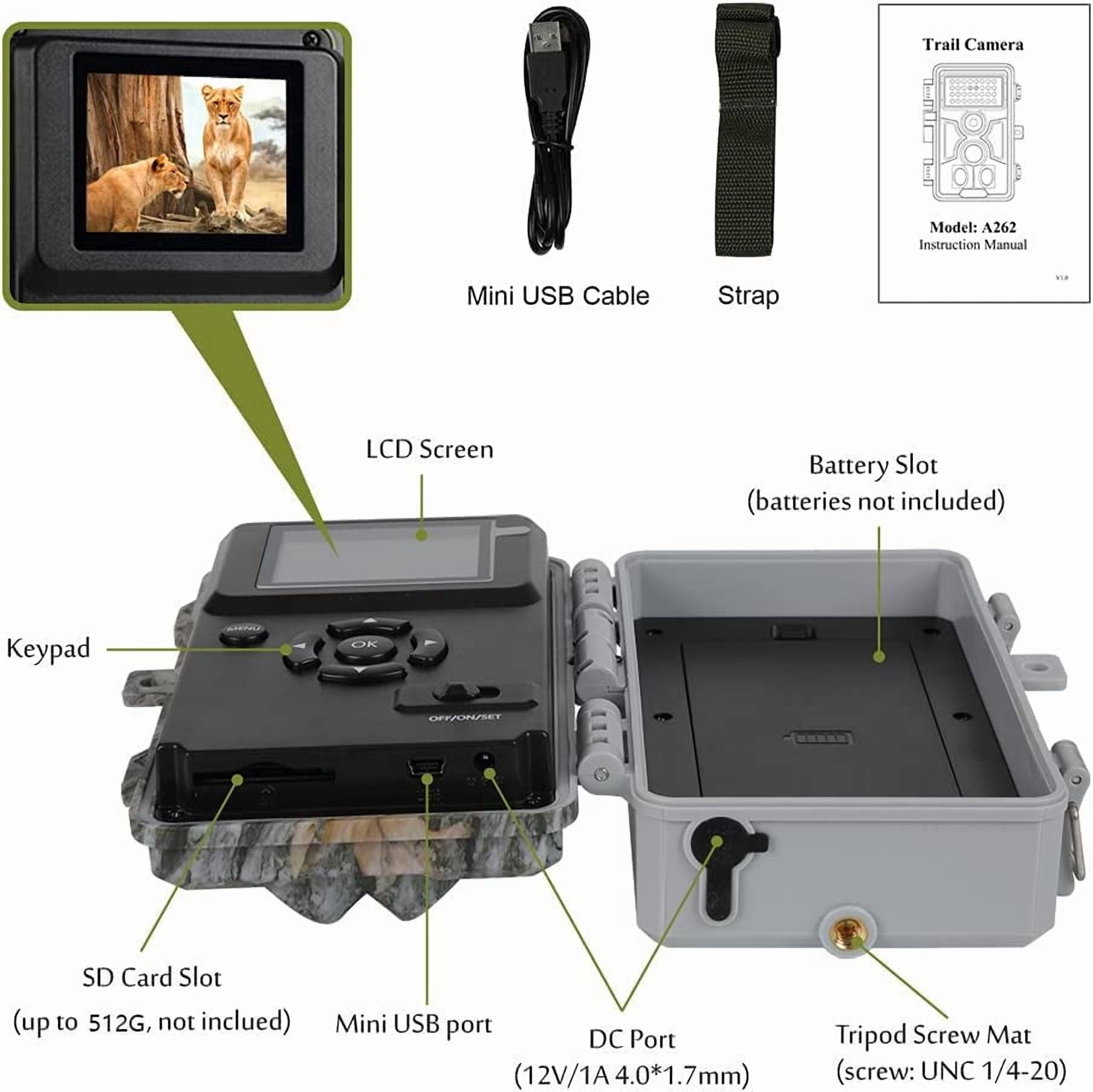 2-Pack 64MP Trail Cameras with 1296P HD Video, Night Vision No Glow, 0.1S Motion Activation, IP66 Waterproof - Ideal for Outdoor Wildlife Hunting & Home Security Surveillance-Gray