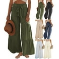 thumbnail image 5 of KOMOO Women Wide-Leg Trousers High Waist Solid Color Drawstring Loose Pants Tiered Boho Beach Pants, 5 of 5