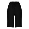 thumbnail image 3 of Dpytoraw Shorts For Women Knee Length Linen Wide Leg High Waisted Beach Summer Pants Casual Vacation Short Pant Women's Casual Pants With Pockets Black L, 3 of 4