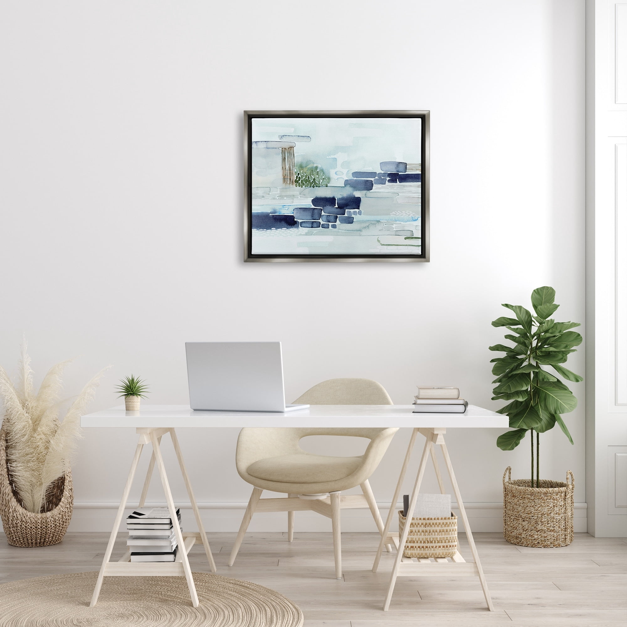 Stupell Industries Modern Abstract Coastal Landscape Organic Blocks Luster Gray Framed Floating Canvas Wall Art, 24x30, by Grace Popp