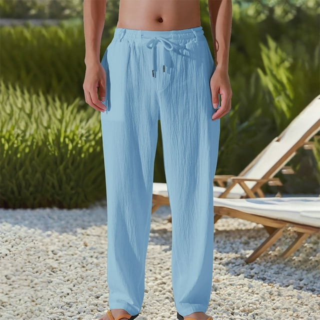 Ceisia Gift Men's All-Season Casual Pants - Solid Color Drawstring Pocket Fashionable Straight Leg Elastic Waist Pants