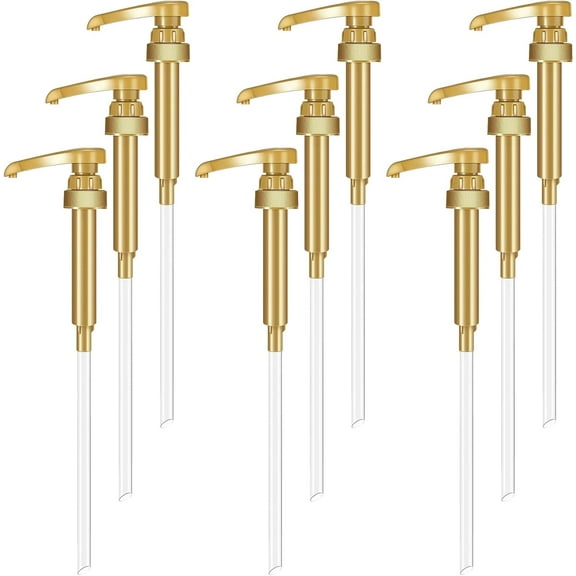 9 Pieces Syrup Pump, Pumps for Skinny Syrup Bottles 25.4 Oz/750 ml, 28-400 Coffee Syrup Pump Dispenser, Bottle Pumps for Flavored Syrups Coffee Bar Drinks (Gold)
