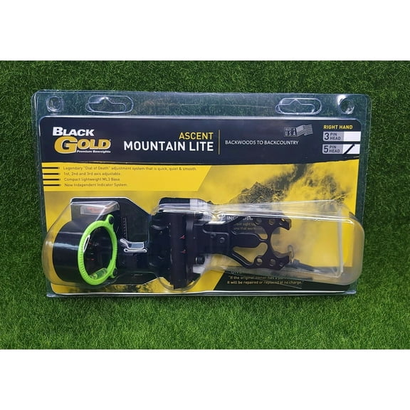 Black Gold Ascent Mountain Lite 5-Pin (.019) Right Hand Bow Sight, Black - AML5