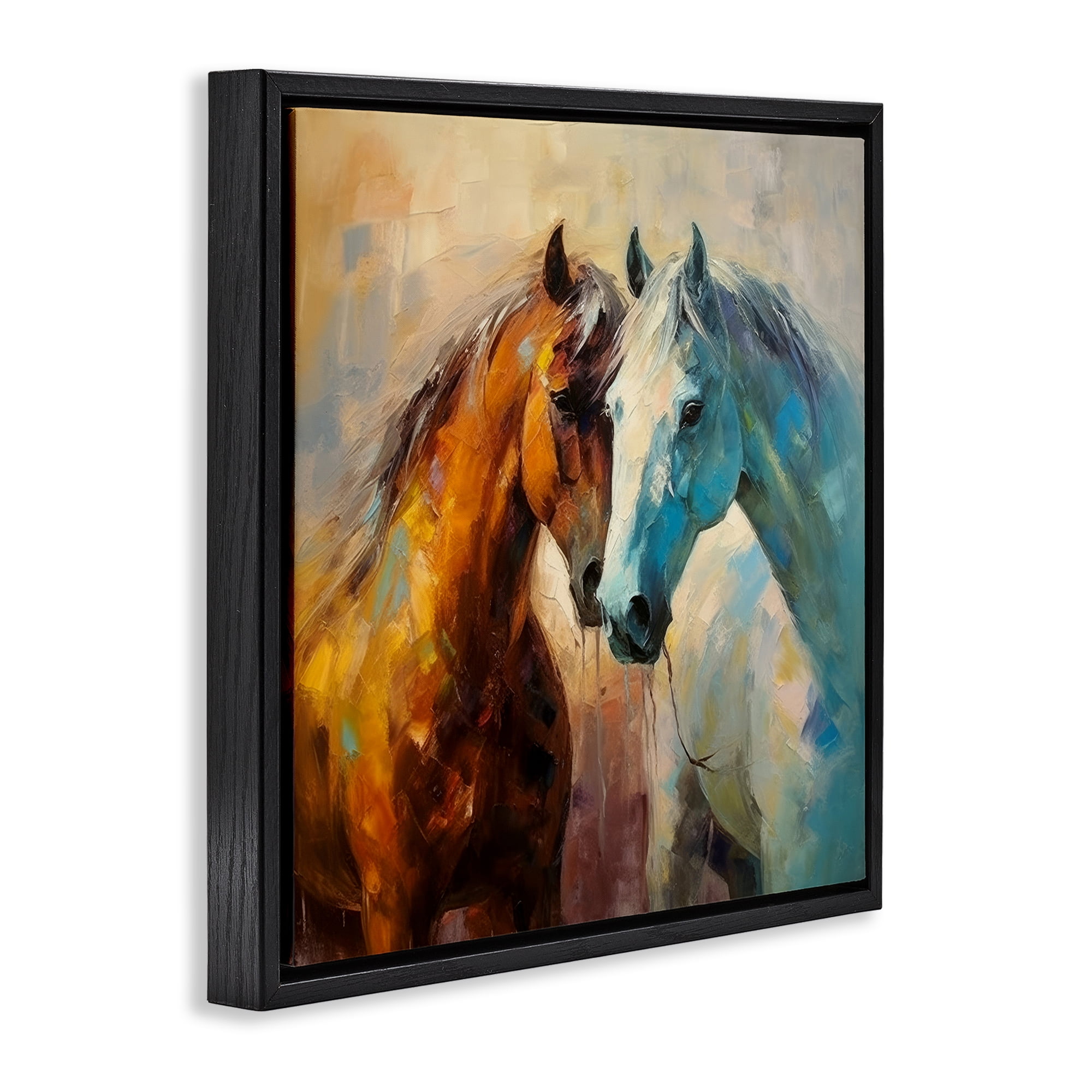 Stupell Industries Painterly Horse Pair Animals & Insects Painting Black Floater Framed Canvas Art Print Wall Art, 18 x 18