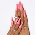 thumbnail image 1 of Uñas postizas extralargas de color morado ataúd, uñas postizas de bailarina, uñas artificiales de cubierta completa brillante para mujeres y niñas, 24 unidades, color rosa lindo, 1 of 7