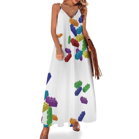 Building Blocks Pattern Sleeveless Dress Loose Women's Dress Dresses Luxury Evening Dresses