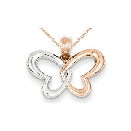 - Open Butterfly Heart Pendant Necklace in 14K Rose Pink Gold with Chain