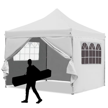 Outdoor Basic 10 x 10 ft Pop-up Tent Folding Instant Frame Canopy Terrace with 4 Sidewalls, Super-large Space, Waterproof and Sunscreen,Picnic Camping, Party Wedding, Barbecue Tent(White)
