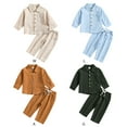 thumbnail image 7 of Hotiary Toddler Baby Boys Outfits Solid Color Cotton Linen Lapel Collar Button Long Sleeve Shirt + Drawstring Elastic Trousers 2 Piece Sets for 6 Months-4 Years, 7 of 7