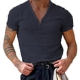 thumbnail image 2 of Men Casual Henley Neck Plain Loose T-Shirt Short Sleeve Muscle Shirts Top Blouse, 2 of 11