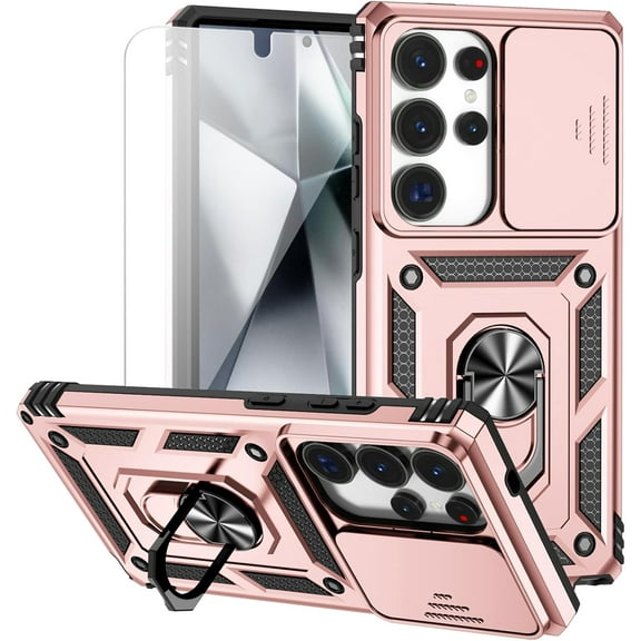 REQO for Samsung Galaxy S25 Ultra Case with Camera Lens Cover HD Screen Protector, Military-Grade Drop Tested Magnetic Ring Holder Kickstand Protective Phone Case for Samsung Galaxy S25 Ultra