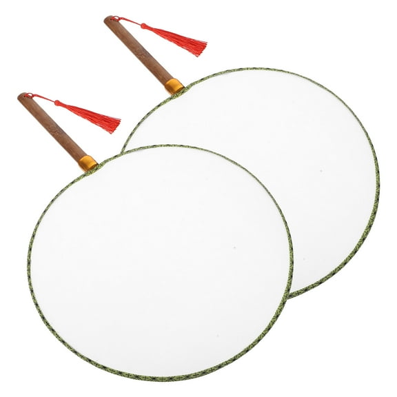 Hemoton 2pcs Wooden Chinese Silk Cloth Fan White Diy Hand Painting Blank Kids Art Fan Round Wooden Handle For Art Projects Handmade