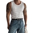 thumbnail image 3 of Men'S Ribbed Knit Form-Fitting Workout Wide Shoulder Tank Top White XXL, 3 of 8