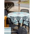 thumbnail image 5 of Outdoor Tablecloth with Umbrella Hole for Patio/Picnic/Party/Camping, Teal Boho Flowers Waterproof Table Cloth Square Cover Washable, Modern Luxurious Ombre Geometric Floral (60"x 60"), 5 of 8