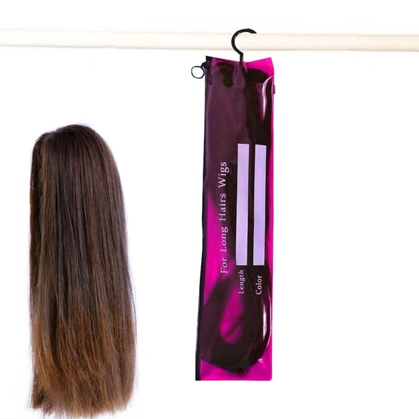 Bolsa de Almacenamiento de Extensiones de Pelo de Cola de Caballo,Bolsa de Peluca Fuerte de 60 cm / 23.62 Pulgadas con Colgante,Pvc Resistente Al Agua para Cabello Ondulado Recto,Peluca de Pelo Rizado