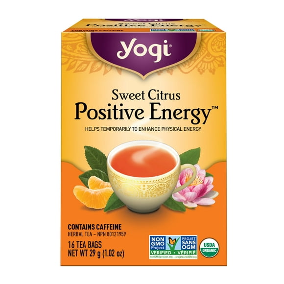 Yogi Sweet Citrus Positive Energy, contient des sachets de thé noir à la caféine, 16 pièces Thé positif aux agrumes sucrés