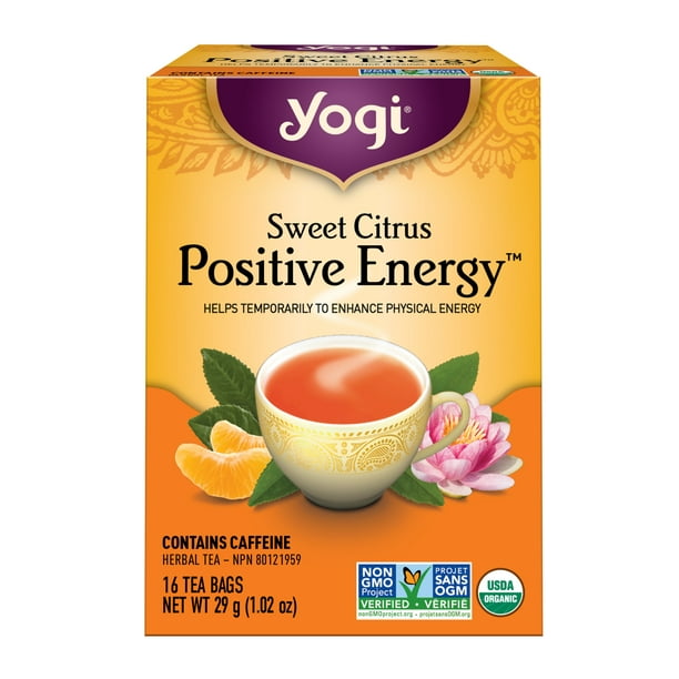 Yogi Sweet Citrus Positive Energy, contient des sachets de thé noir à la caféine, 16 pièces Thé positif aux agrumes sucrés