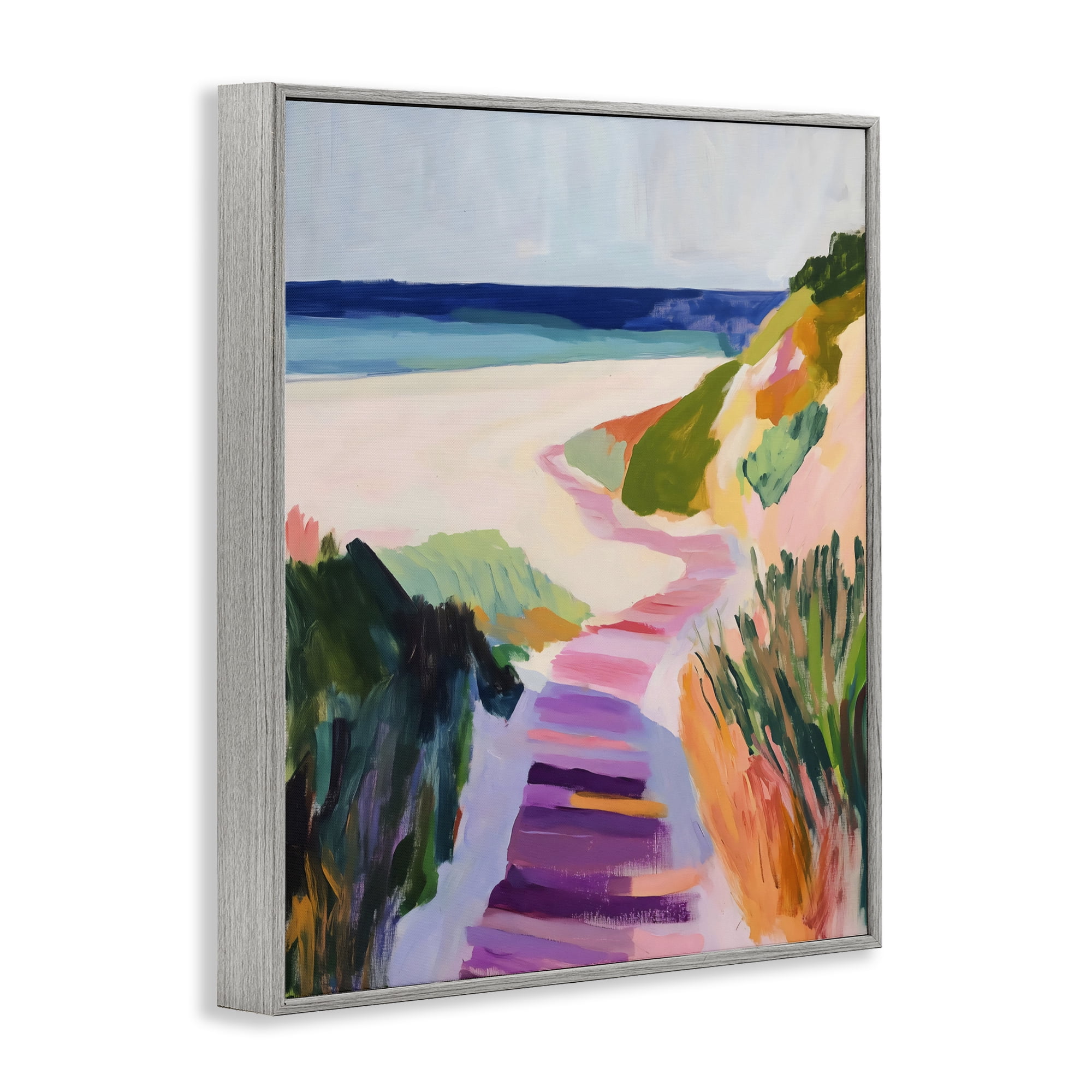 Stupell Industries Pastel Beach Pathway to Shore Gray Framed Giclee Art, design by The Prints Vibe