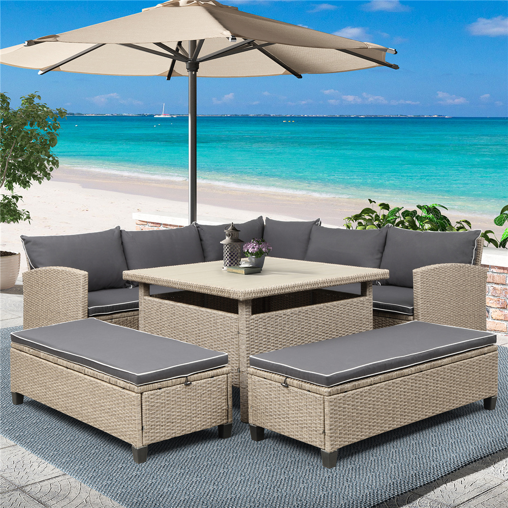 Rattan Wicker Patio Furniture, 4 Piece Patio Furniture Sofa Sets with Loveseat Sofa, Lounge Chair, Wicker Chair, Coffee Table, All-Weather Patio Conversation Set with Cushions for Backyard Garden Pool - image 2 of 8