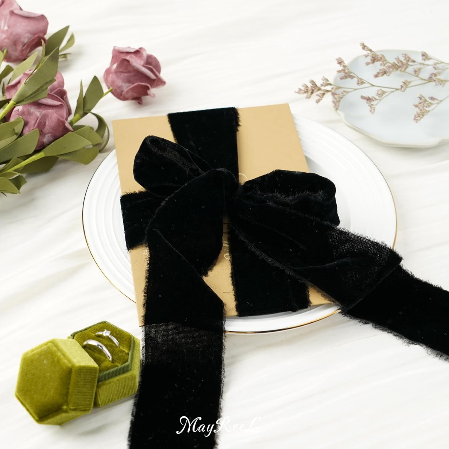 2 Inch Black Velvet Ribbon Hand Torn Ribbon Silk Frayed Edge for Bridal Bouquets Invitations Wedding Vow Books Gift Baskets Hair Bows 3 Yards