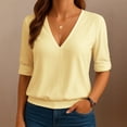 thumbnail image 7 of cocolona Summer V Neck Tops for Women Short Sleeve Solid Color Shirts Casual Basic Blouses, 7 of 7