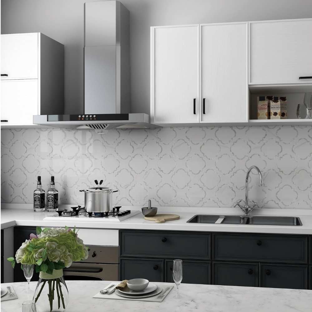 The Tile Life Delphi Pearl 9" x 9" Statuario Satin Glass Mosaic Wall Tile, 1 Sheet