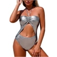 thumbnail image 1 of Conjunto de Bikini de Cintura Alta para Mujeres Vendaje sin Espalda Sólido Dos Piezas, Traje de Baño de Corte Alto con Almohadillas Extraíbles, 1 of 9