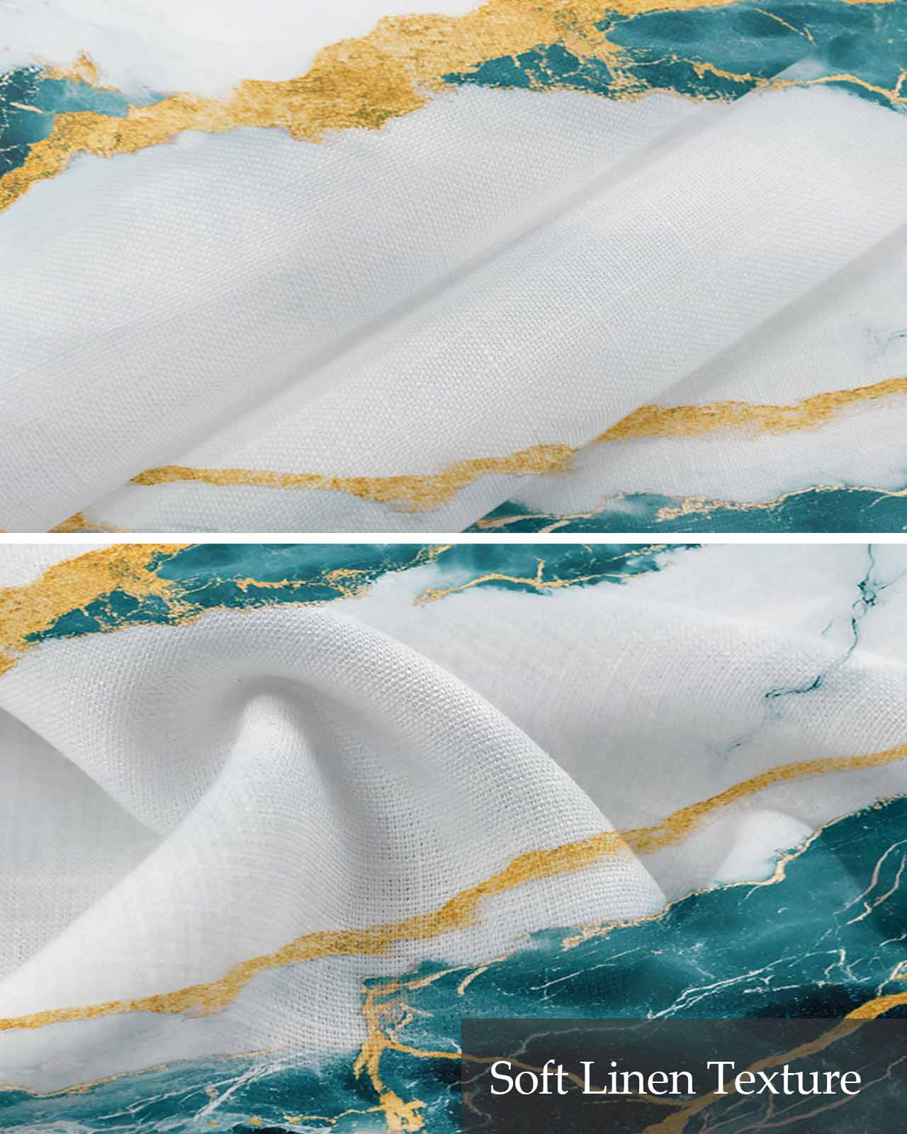 Marble Turquoise Kitchen Valances for Windows Farmhouse Linen Window Valance Curtain for Living Room Window Treatment Gold Foil Ceramic Style Crack Scratch Valance Rod Pocket Topper, 60 x 18 Inch